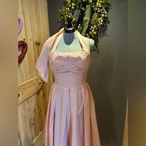 Unique Vintage 50s Peach halter bust shelf dress sz XL